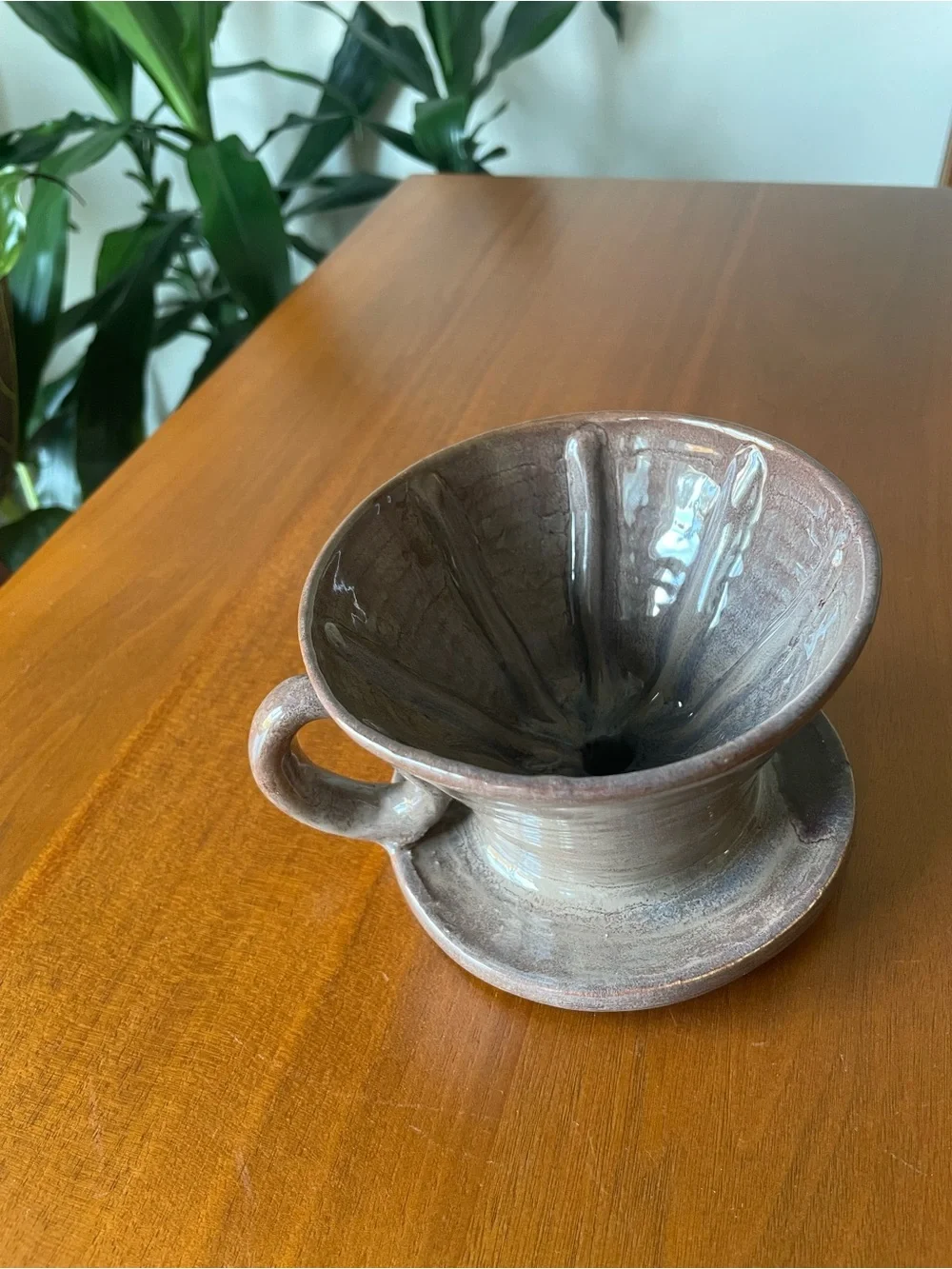 Glazed Ceramic Pour-Over Coffee Dripper in Brown